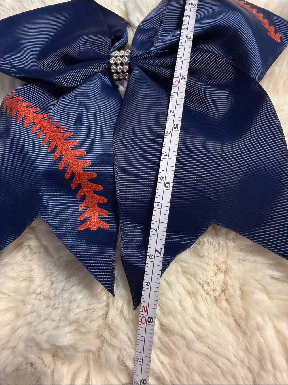 Custom Made Navy Blue Baseball Stitch Hair Bows - Picture 4 of 5